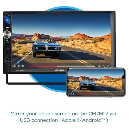 Jensen Cm7Mir 7-Inch Media Touch Screen Double Din Car Stereo Receiver | Usb Screen Mirroring For Apple & Android Devices | Bluetooth Hands Free Calling & Music Streaming | Front & Rear Camera Input #TOP3