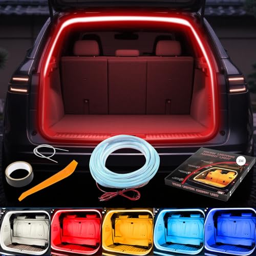 アンビエントライト車 ルームランプ 車内 【2025新モデル】トランクライト LEDテープ 高輝度 雰囲気 車内装飾用 カット可能 サイズ調節可能 埋め込み 防水 取付簡単 車のトランク用(常時点灯 レッド 2m)