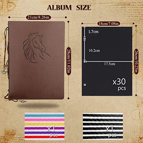 Aior Leather Photo Album, 11 X 8.3 Inches 60 Pages Diy Scrapbook Album Black Blank Craft Paper, Vintage 3 Ring Binder Scrap Book Hardcover For Anniversary Graduation Birthday Gift (Horse) #TOP1