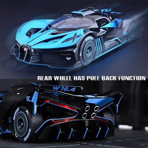 Image of 124 Diecast Car Bugati Bolid Sport Diecast Metal Toy Car for Kids Light Sound Pullback Openable Door