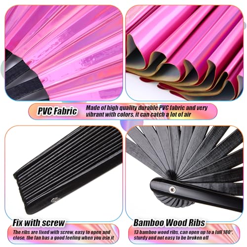 Image of Maitys Large Rave Fan Folding Handheld Fans 13'' Clap Fans for Line Dancing Clack Fan Holographic Festival Accessory for Martial Art Gift Performance, Includes 2 Pouch