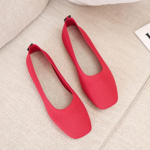 Image of RVROVIC Women's Knit Square Toe Ballet Flats, Slip‑On Casual Flat Shoes