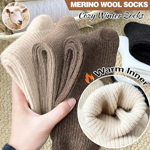 Women Merino Wool Slouch Boot Socks Warm Winter Thermal Slouchy Scrunch Cozy Knit Comfy Work Socks for 5 Pairs2