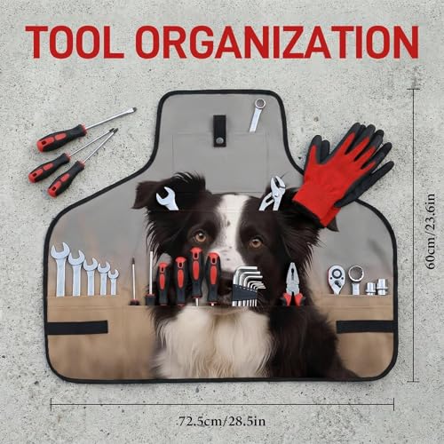 Delantal de trabajo Border Collie con bolsillos negro miniatura 2