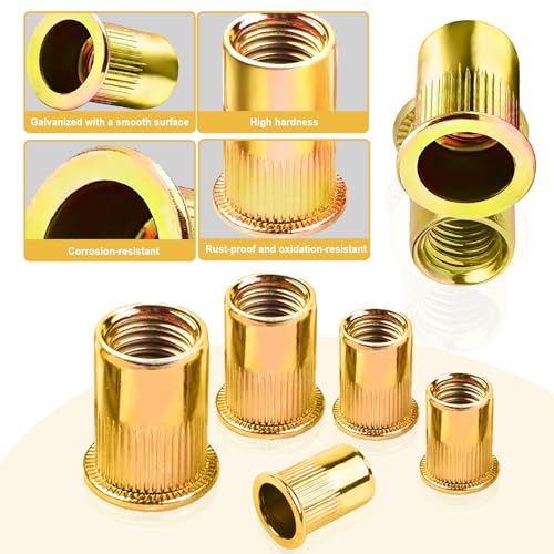 160 Stück Nietmuttern Einpressmuttern: Nietmuttern M6, Blindnietmuttern M8, Gewindenieten M6 M8, Verzinkt Kohlenstoffstahl Nietmutter, Nietmuttern Sortiment Set, Flachkopf Nietmuttern für Metall usw