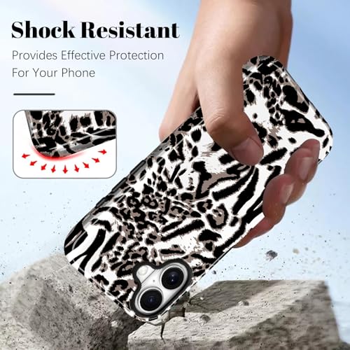 Image of Magnetic for iPhone 17 Case for Women Men, White Leopard | Cute Cheetah Pattern Design [Compatible with MagSafe] 2-Layer Hybrid Shockproof Glossy Protective Cover