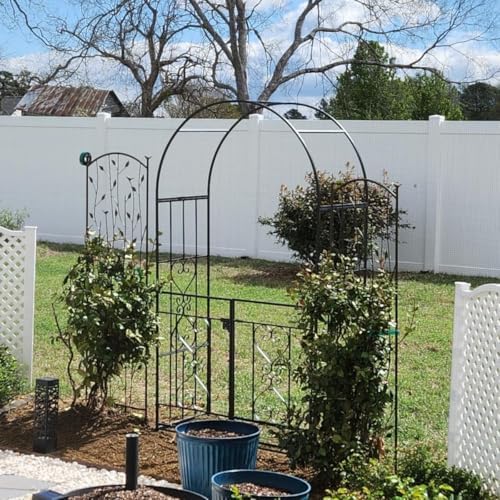 Iron Garden Arch Trellis with Ground Stakes, Stereoscopic Rose Arbor, Garden Arbour for Various Climbing Plant Roses Vines Support Rack, Ceremony Wedding Arch(Black)