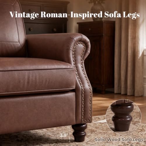 Image of Kingfun Faux Leather Accent Chair with Rolled Arms,Rust