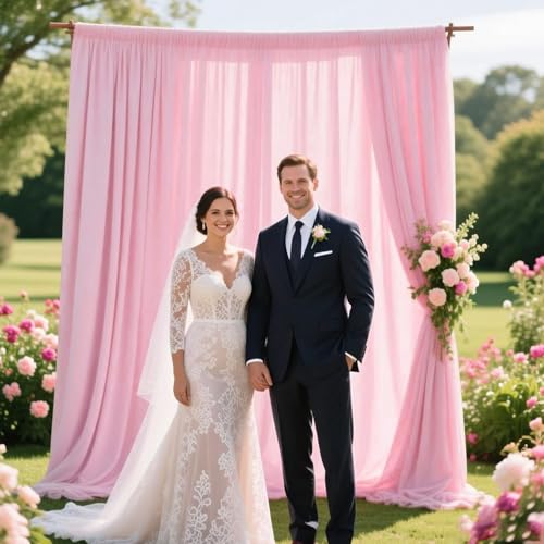 Image of 2 Panels Light Pink Backdrop Curtain, 10 x 10 Feet Polyester Background Curtains for Parties, Weddings, Baby Showers, Halloween, Christmas, Birthday Party Photoshoot Backdrop Curtains Decorations