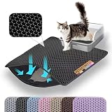 Petinstinct Cat Litter Mat, 24x18 Inches Large Double Layer Honeycomb Cat Litter Trapping Mat, Non Slip Waterproof Urine Proof Cat Litter Box Mat for Floor, Kitty Litter Rug, Cat Supplies, Black