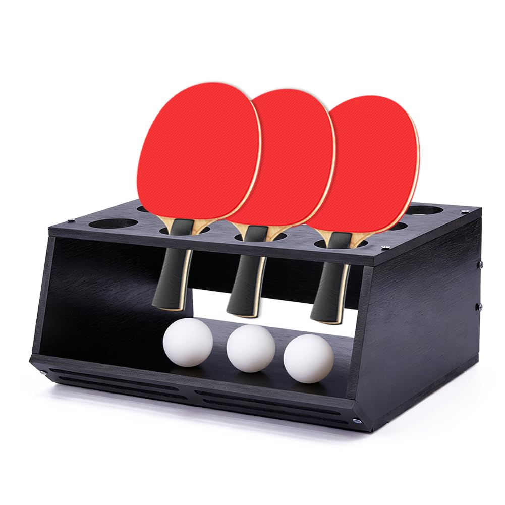 DICOSMETIC 1Pc Ping Pong Paddle Storage Rack 2 in 1 Wall-Mount Table Tennis Paddle Display Holder Hold 12Pcs Rackets and Balls Storage Shelf 30.5x21x13.5cm Black