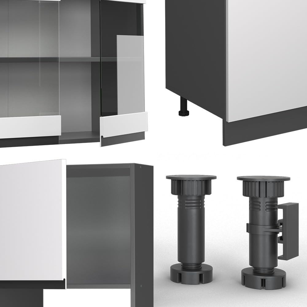 Vicco Mueble de Cocina R-Line, Blanco, 300 cm J-Shape con Armario Alto, ET Antracita, Apto para combinación y ampliación Individual