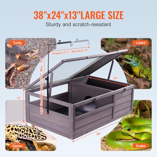 VEVOR Tortoise Habitat, Wooden Tortoise House Indoor & Outdoor, Tortoise Enclosure with Adjustable Lamp Holder, 2-Room Reptile Enclosure Small Animal Cage for Gecko, Lizard, Snake 38x24x13 inc by VEVOR - Image 6