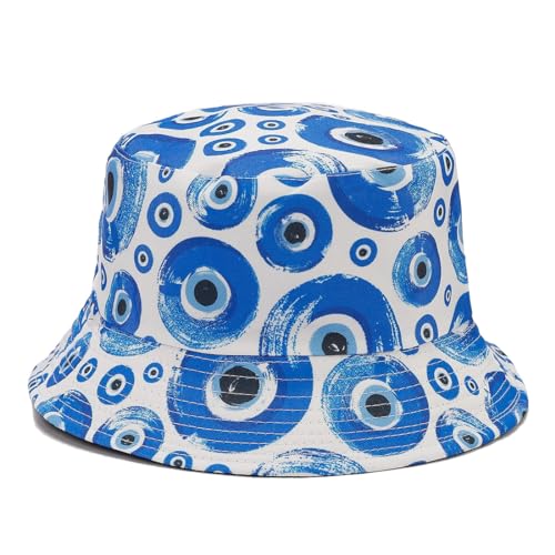 Image of Quanhaigou Bucket Hat for Men Women,Packable Reversible Printed Sun Hats,Fisherman Outdoor Summer Travel Hiking Beach Caps (White Eyes)