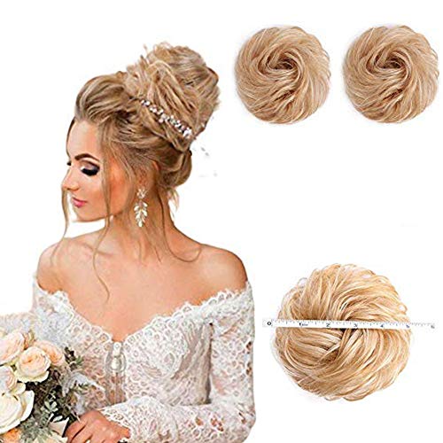 AISI QUEENS 100% Human Hair Bun Extensions 2PCS Wavy Curly Messy hair bun Extensions Wedding Hair Piece for Women Kids Hair Updo Donut Chignons(Color:613#)