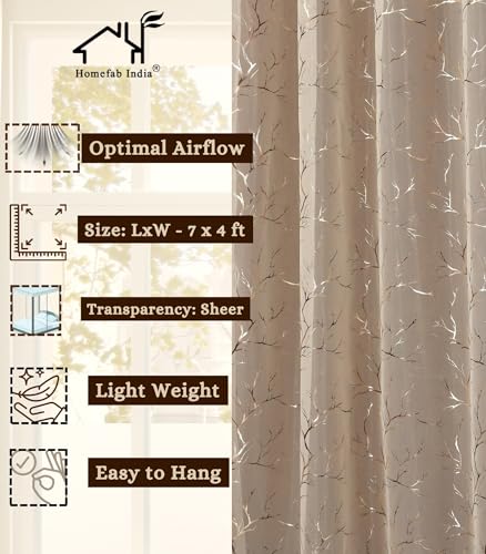Image of Homefab India Multi Foil Transparent Sheer Curtain - 7 X 4 Feet, Door Curtains, Cream, Pack of 1 Piece