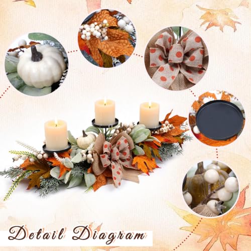 Image of Fall Pumpkin Wreath Candle Holder Centerpiece Thanksgiving Decoration Autumn Wreaths