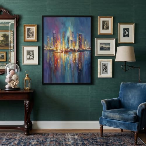 Impression sur toile jaune bleu style impressionniste de qualité pour grand salon 80x120