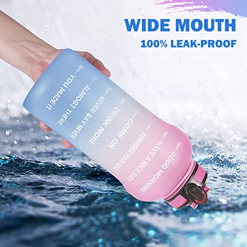 ETDW Motivazionale Borraccia 2 Litro con Marcatori di Tempo [Senza BPA Tritan], Bottiglia Acqua Sportiva con Cannuccia, Borraccia Sportiva a Prova di Perdita ROSA BLU