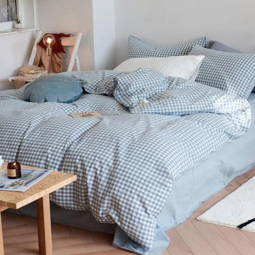 Lanqinglv Bettwäsche 135x200 Baumwolle Kariert Blau Weiß,Renforce...