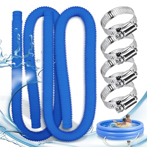 2 pcs Manguera piscina 32mm,Tubo piscina 32mm,Manguera limpiafondos piscina,Manguera piscina,Tubo piscina con 4 abrazaderas metálicas,para piscinas elevadas,spa,Accesorio ideal para piscinas (Azul)