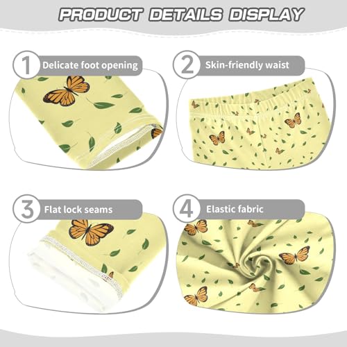 Butterfly and Green Leaves Girls Leggings,Workout Leggings for Girls Toddler Athletic Leggings Size for 3-10T3