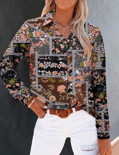 Image of Magritta Women's Shirts Fashion Casual Loose Fit Long Sleeve Button Down Lightweight Collared Blouse Tops