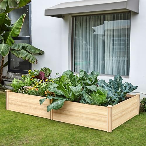 Amerlife 8x4 Ft Wood Raised Garden Bed, Durable 15 Inch Depth Planter Box for Vegetables, Herbs, and Flowers, Ideal for Outdoor Gardening with Open Base