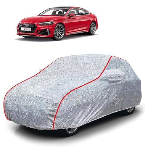 Image of Sulfar 100% Waterproof Car Body Cover Compatible with Mirror for Audi RS5 (Triple Stitched, Full Bottom Elastic, Magic Silver with Red Piping)