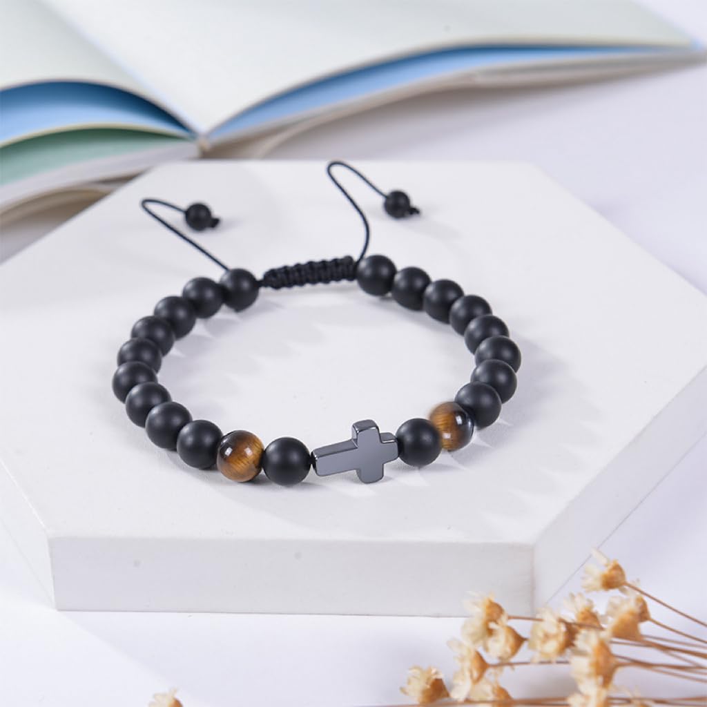 Cadeau de confirmation de première communion pour garçons – Bracelets en croix pour fils, petit-fils, frères, neveu – Bracelet d'anniversaire de Noël pour garçons – Bijoux religieux pour