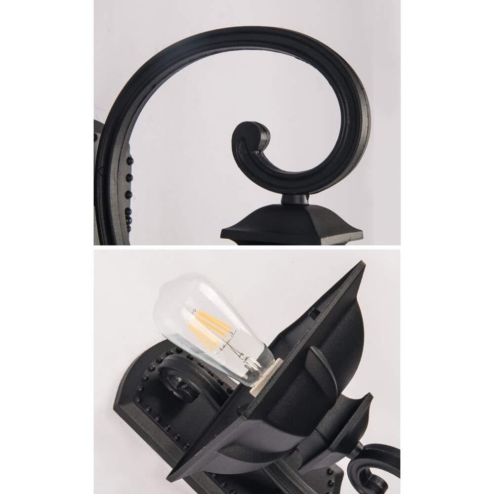 Lampa Ogrodowa,Lampy Europejska Zewnętrzna Lampa Ścienna Aluminiowa Lampa Ścienna Latarnia Vintage Wodoodporny Szklany Klosz Kinkiet Ścienny Do Willi Balkon Oprawa Ogrodowa(Black,H 56CM)