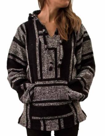 Classic Mexican Baja Pullover Hoodie, Unisex (Black Medium)