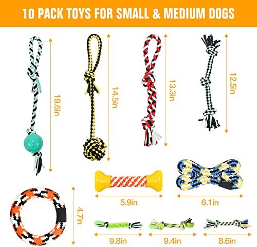 Aitmexcn Dog Toys Indestructible for Small Medium Dogs, 10 Pack Interactive Puppy Teething Toys with Natural Cotton, Tough Dog Chew Rope Toy for Play and Training