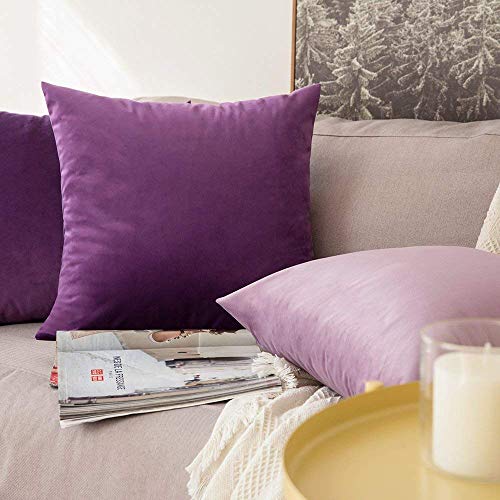 Image of Khooti Velvet Cushion Cover Pack of 1-18 inch x 18 inch / 46 x 46 cm - Purple - Soft Pillow Covers Cushion Case for Sofa Bedroom Livingroom Chair Car, Cushion Cover