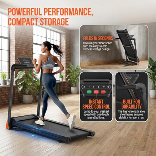 Image of Walking Pad, 3.5HP Foldable Treadmill with 4% Incline & Heart Rate Monitor, 8-Layer Running Belt for Knee Protection, 330 lbs Capacity, 0.5-8.5 MPH