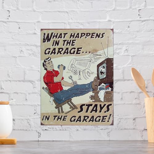 Shawprint WHAT HAPPENS IN THE GARAGE STAYS IN THE GARAGE RETRO METAL TIN WALL PLAQUE SIGN NOVELTY GIFT Home bar shed man cave (10" x 8") - Image 3