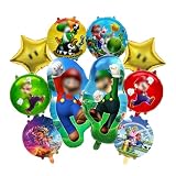 Juego de decoración de cumpleaños con temática de dibujos animados, 10 piezas globos de cumpleaños con temática de videojuegos, Incluyendo Redondos, Estrella de cinco puntas, Globo con forma humana