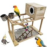 kathson Parrots Playground Bird Playstand Birdcage Play Stand Wood Perch Gym Playpen with Parakeet N