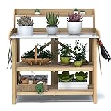 Giantex Outdoor Garden Wooden Potting Work Bench Station Planting Workbench W/ 3 Shelf(Light Cyan)