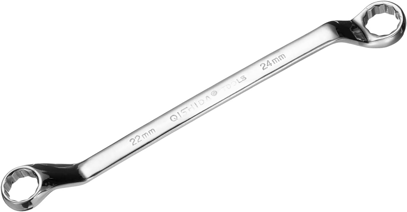 HARFINGTON 45 Degree Offset Box End Wrench 22mm x 24mm Metric 12 Point Mirror Chrome Plated Alloy Steel Double Box Wrenches Long Industrial Grade Torx Box Wrench Repair Tool