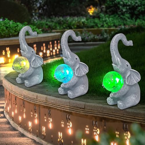 Vukjep Elephant Garden Statue Solar Lights Outdoor Garden Decor for Patio, Yard, Lawn, Balcony Elephant Decor Birthday Gifts for Women Mom Grandma (Grey) by Vukjep - Image 9
