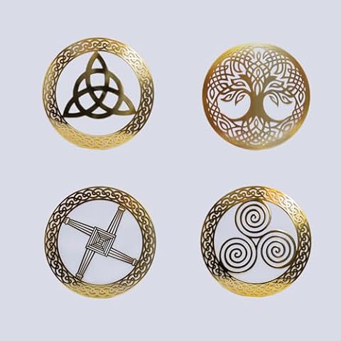 Exclusively Irish Set of 4 Polished Brass Wall Hangs Plaque Collection of Trinity Knot St.Brigit's Cross Tree of Life Triskelion Celtic Home Decor Art House Accessories Irish Housewarming Gift Cover