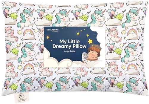 Toddler Pillow with Pillowcase - My Little Dreamy Pillow - Organic Cotton Toddler Pillows for Sleeping, Kids Pillow, Travel Pillows for Sleeping, Mini Pillow, Toddler Bed Pillows (Kea123)