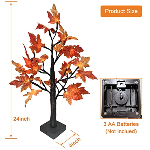 2 Pack Artificial Fall Lighted Maple Tree, Maple Tree Light For Fall Thanksgiving, 24"/2Ft Lighted Maple Tree, Fall Tree Lights, Artificial Autumn Fall Tree Light, Thanksgiving Decorations For Home #TOP6