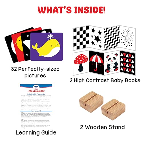 Image of High Contrast Flash Cards Busy Book for Babies & Newborns | 2 Carousel Books, 32 Objects Cards, 2 Stands | Visual & Sensory Stimulation, Tummy Time Toy | Gift for 0-18 Months