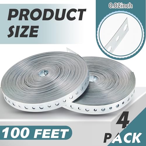 Gisafai 4 Rolls Galvanized Metal Pipe Strap 3/4 Inch x 100ft 24 Gauge Bendable Plumbers Pipe Hanger Strapping with Holes for Supports Flexible Trimming by Gisafai - Image 2