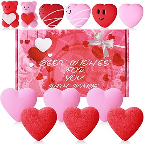 6 Pcs Valentine Bath Bomb Heart Shape Bath Bombs with Surprise Toys Inside Bubble Bath Bombs Gift Set Bath Fizz Balls Box for Bath Shower Valentine's Day Party Favors Exchange Gifts - Shihanee Cover