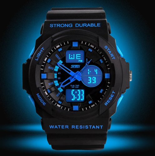 Fanmis Men's Women's Multi-function Cool S-shock Sports Watch LED Analog Digital Waterproof Alarm - Blue