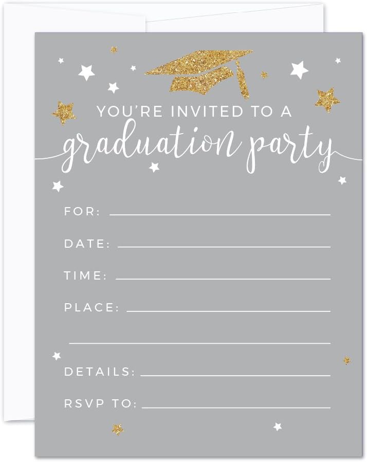 Andaz Press Gold Glittering and Gray Graduation Invitations 2026 with envelopes, 20-Pack Graduation Party Decorations 2026 Grad Party Invitation, Invitaciones Para Graduacion Class of 2026