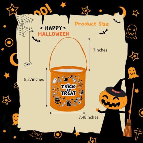 Image of Halloween Bucket for Trick or Treat Kids Halloween Pumpkin Bucket Halloween Candy Snack Baskets Pumpkin Halloween Party Decoration (Yellow Halloween)